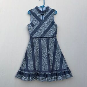 Blush by Us Angels Girls Size 7 Blue Lace Crochet Dress Floral  Mock Neck